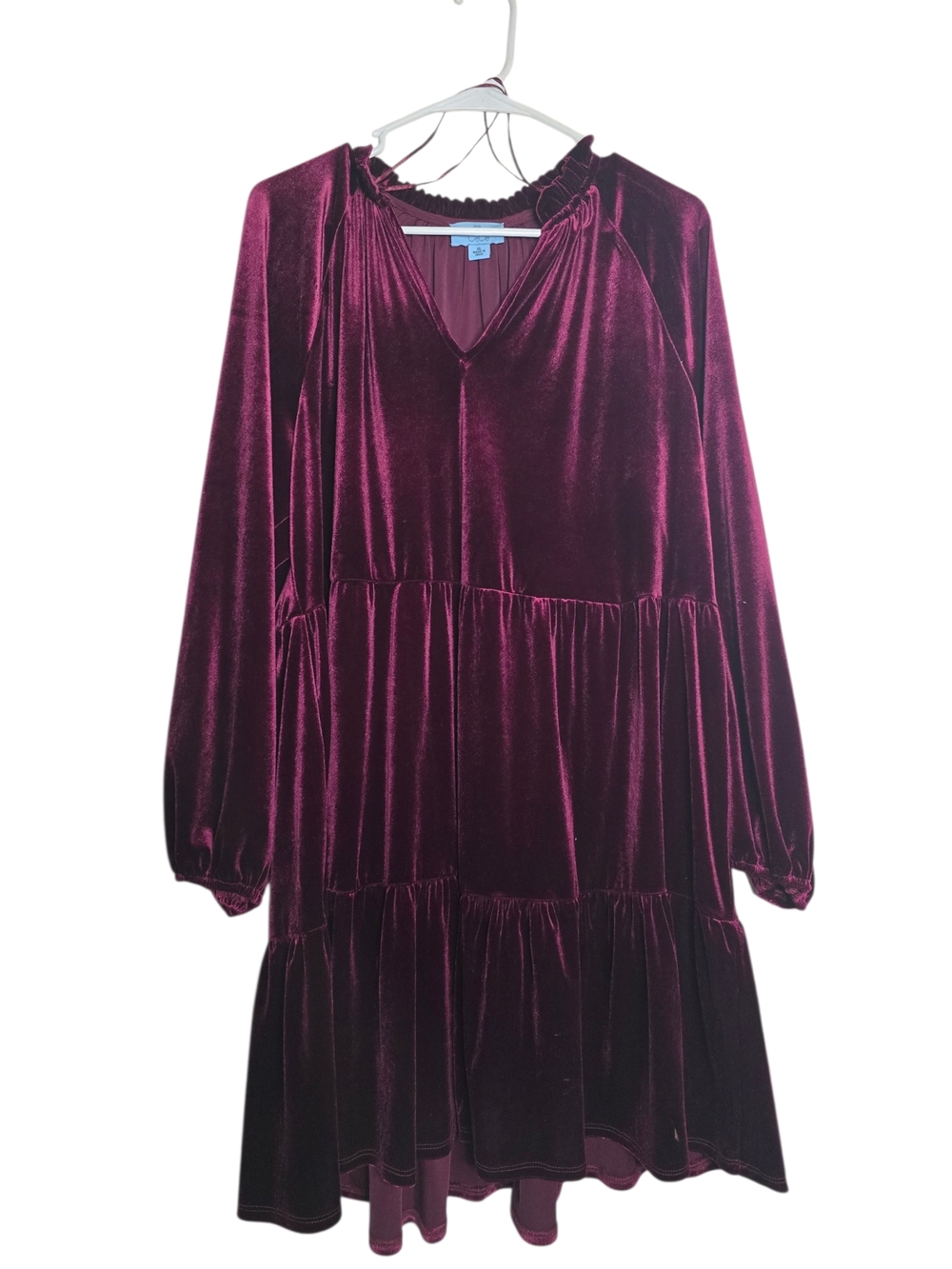 CeCe Velvet Long Sleeve Tiered Dress in Deep Plum